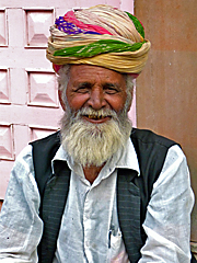 A breaded oldman with colored turban Rajasthani
